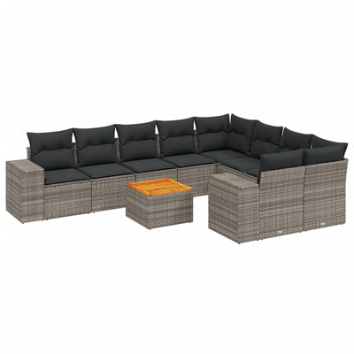 10 Piece Garden Sofa Set with Cushions Grey Poly Rattan Payday Deals