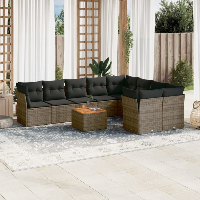 10 Piece Garden Sofa Set with Cushions Grey Poly Rattan Payday Deals