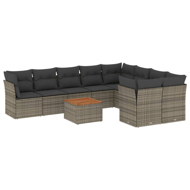 10 Piece Garden Sofa Set with Cushions Grey Poly Rattan Payday Deals