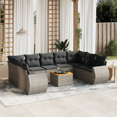 10 Piece Garden Sofa Set with Cushions Grey Poly Rattan