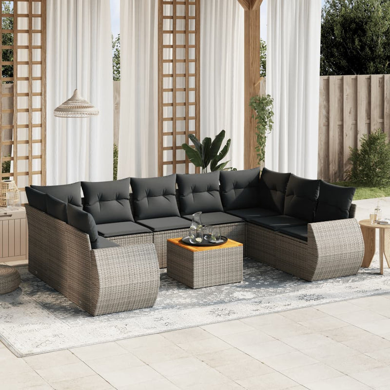 10 Piece Garden Sofa Set with Cushions Grey Poly Rattan Payday Deals