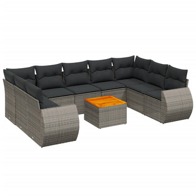 10 Piece Garden Sofa Set with Cushions Grey Poly Rattan Payday Deals