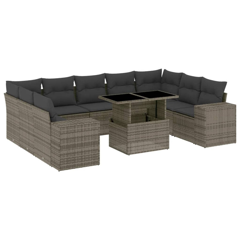 10 Piece Garden Sofa Set with Cushions Grey Poly Rattan Payday Deals