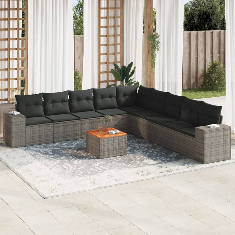 10 Piece Garden Sofa Set with Cushions Grey Poly Rattan Payday Deals