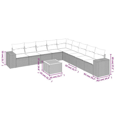 10 Piece Garden Sofa Set with Cushions Grey Poly Rattan Payday Deals