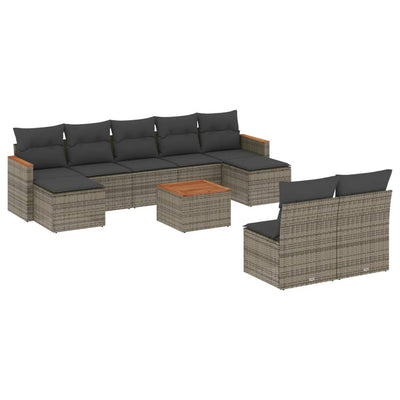 10 Piece Garden Sofa Set with Cushions Grey Poly Rattan Payday Deals