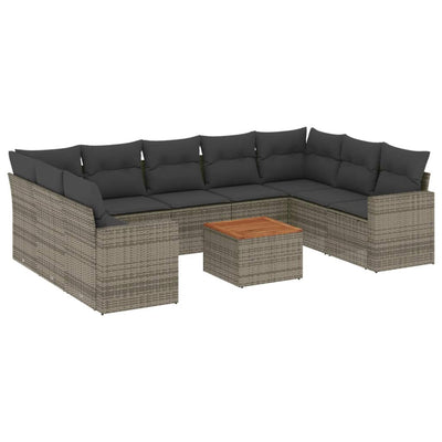 10 Piece Garden Sofa Set with Cushions Grey Poly Rattan Payday Deals