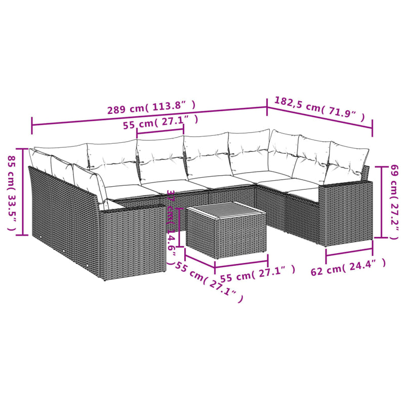 10 Piece Garden Sofa Set with Cushions Grey Poly Rattan Payday Deals