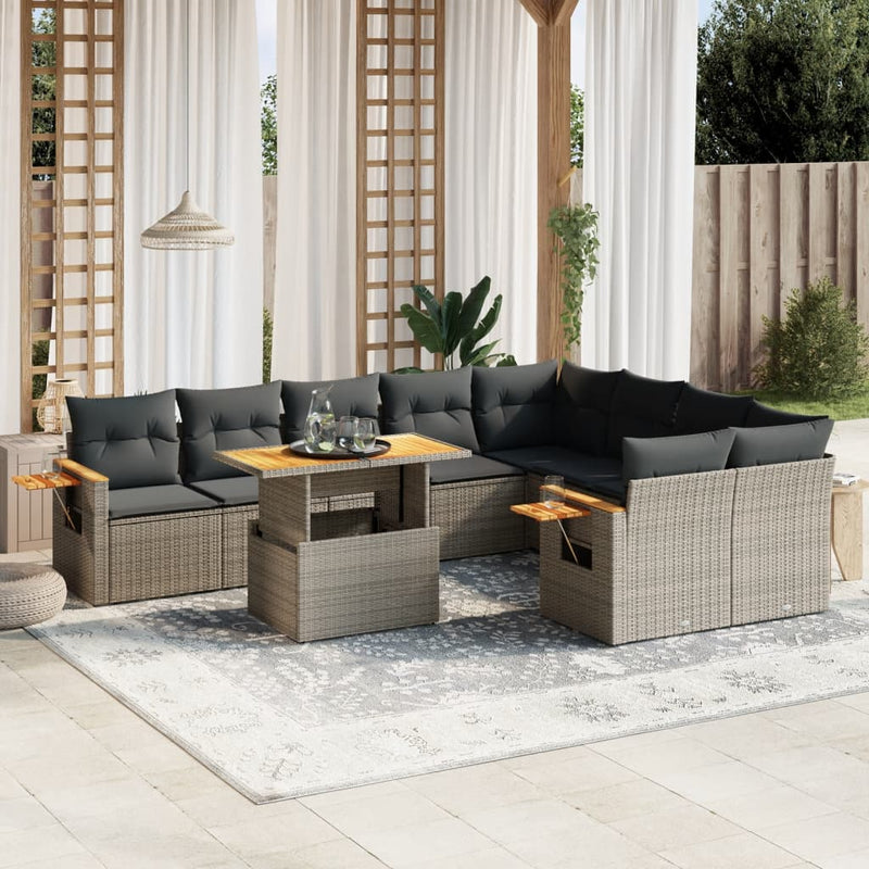 10 Piece Garden Sofa Set with Cushions Grey Poly Rattan Payday Deals