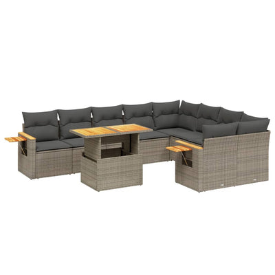 10 Piece Garden Sofa Set with Cushions Grey Poly Rattan Payday Deals