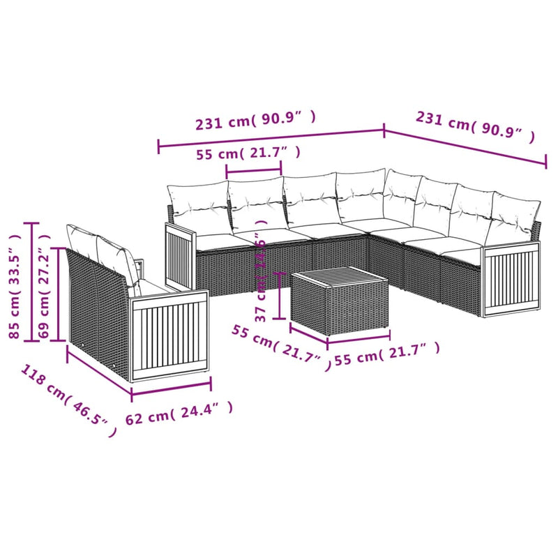 10 Piece Garden Sofa Set with Cushions Grey Poly Rattan Payday Deals