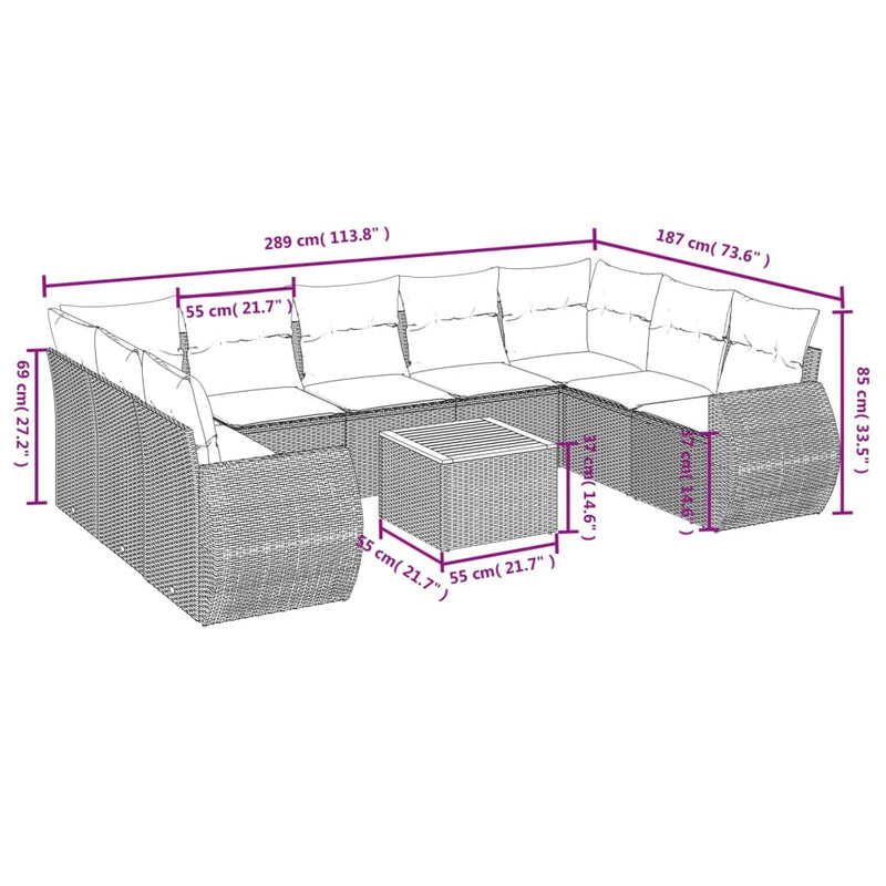 10 Piece Garden Sofa Set with Cushions Grey Poly Rattan Payday Deals