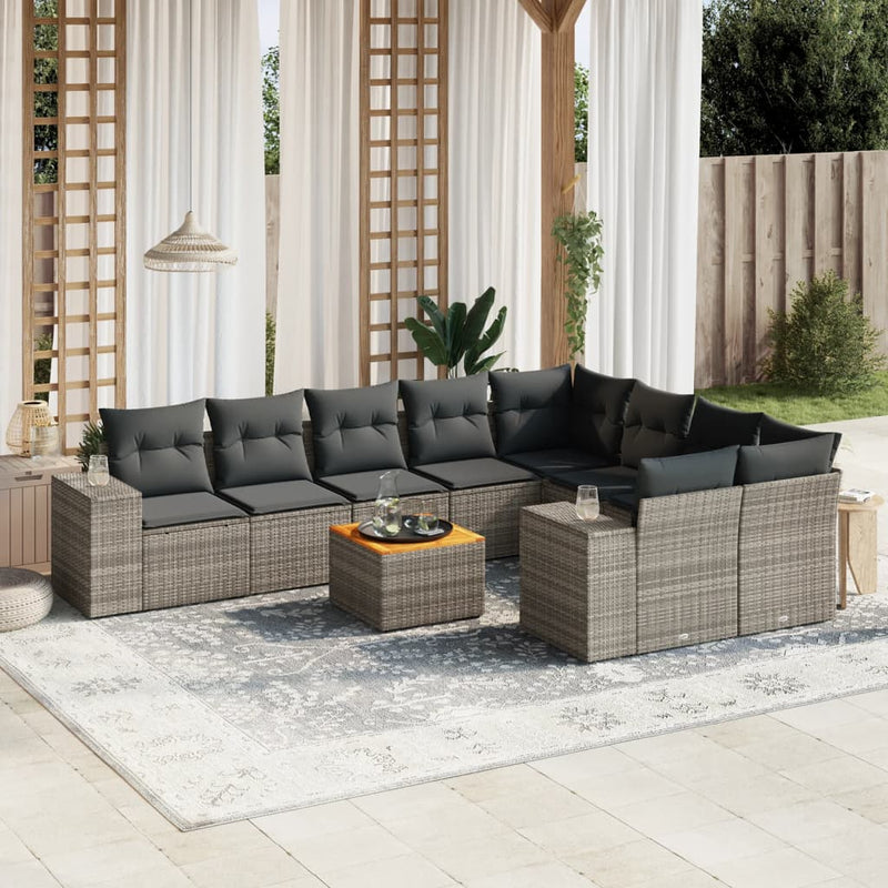 10 Piece Garden Sofa Set with Cushions Grey Poly Rattan Payday Deals