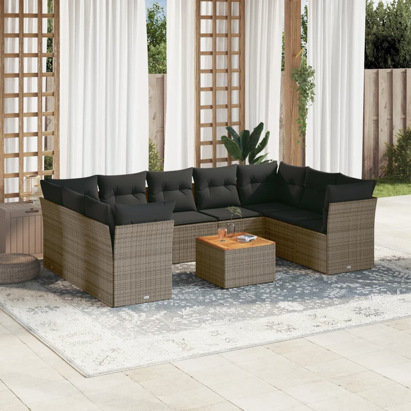 10 Piece Garden Sofa Set with Cushions Grey Poly Rattan Payday Deals