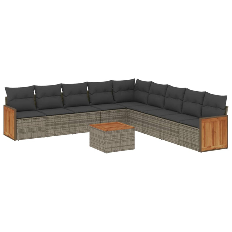 10 Piece Garden Sofa Set with Cushions Grey Poly Rattan Payday Deals