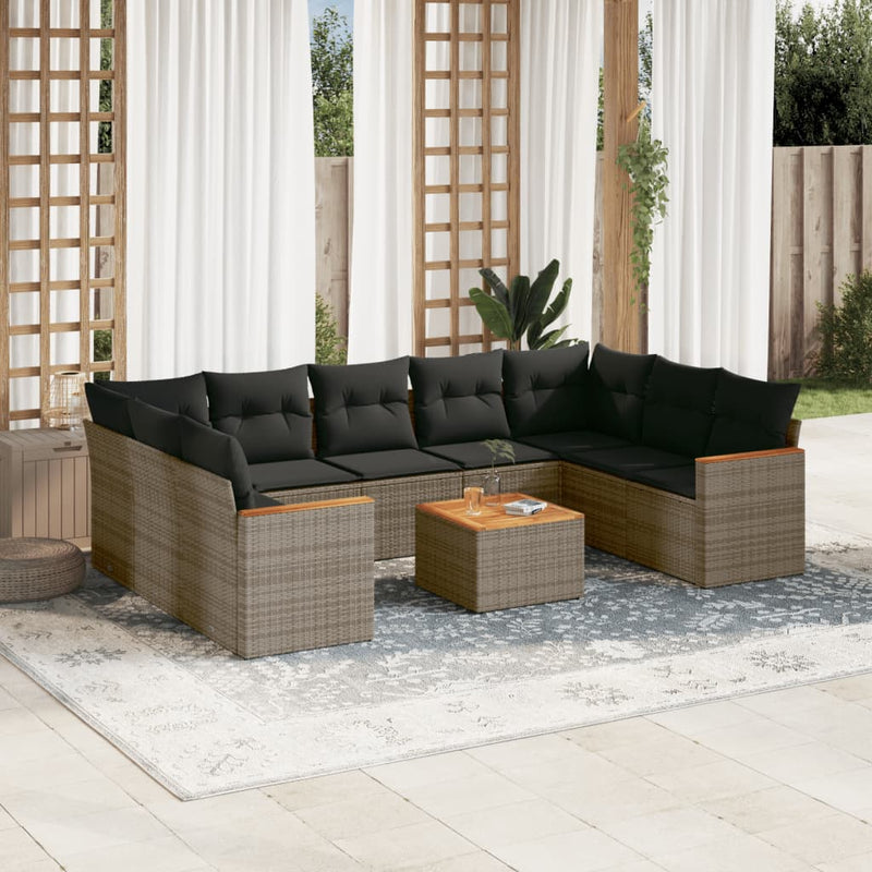 10 Piece Garden Sofa Set with Cushions Grey Poly Rattan Payday Deals