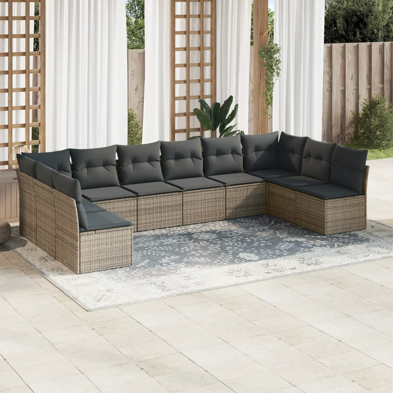 10 Piece Garden Sofa Set with Cushions Grey Poly Rattan Payday Deals