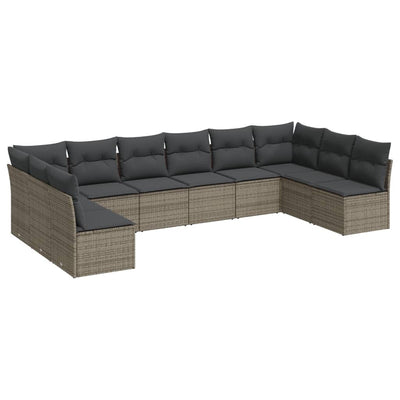 10 Piece Garden Sofa Set with Cushions Grey Poly Rattan Payday Deals