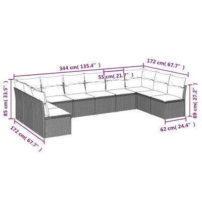 10 Piece Garden Sofa Set with Cushions Grey Poly Rattan Payday Deals