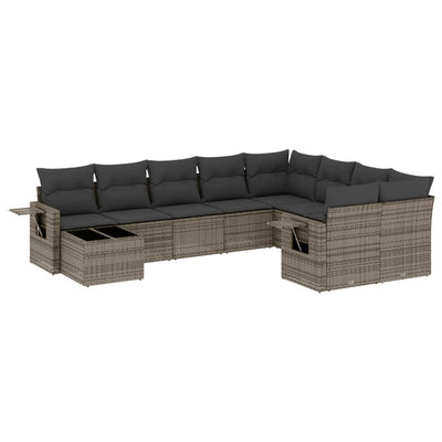 10 Piece Garden Sofa Set with Cushions Grey Poly Rattan Payday Deals