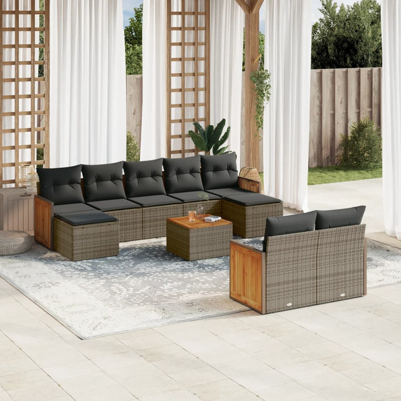 10 Piece Garden Sofa Set with Cushions Grey Poly Rattan Payday Deals