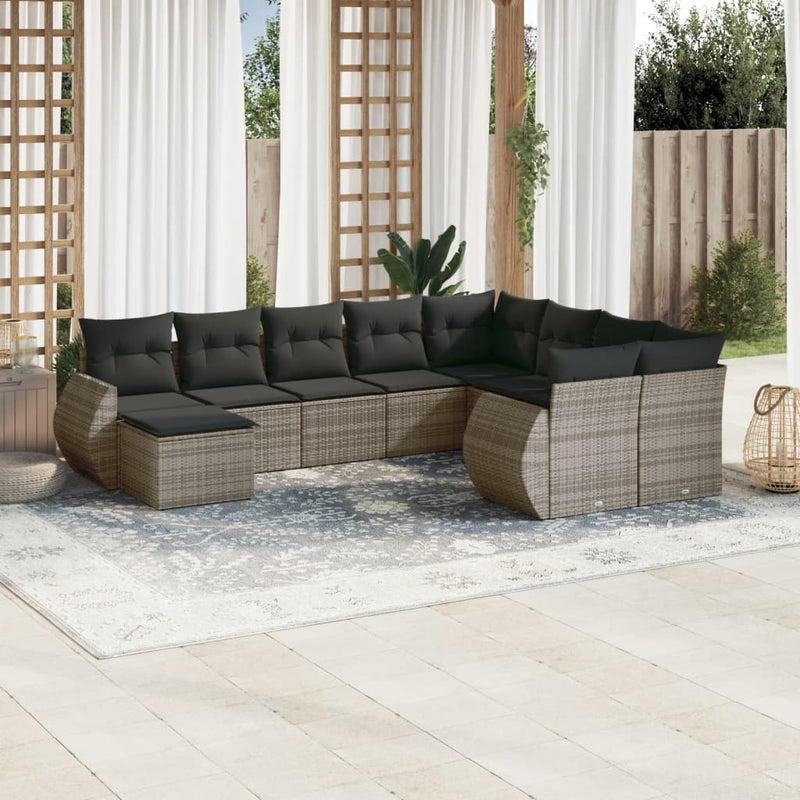 10 Piece Garden Sofa Set with Cushions Grey Poly Rattan Payday Deals