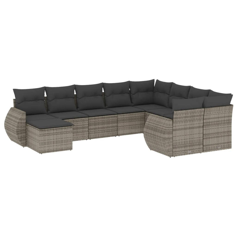 10 Piece Garden Sofa Set with Cushions Grey Poly Rattan Payday Deals