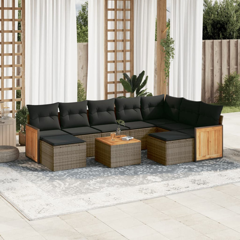 10 Piece Garden Sofa Set with Cushions Grey Poly Rattan Payday Deals