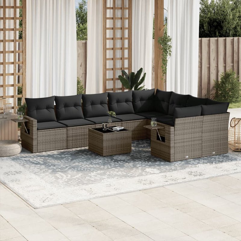 10 Piece Garden Sofa Set with Cushions Grey Poly Rattan Payday Deals