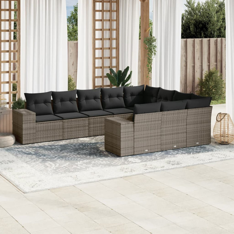 10 Piece Garden Sofa Set with Cushions Grey Poly Rattan Payday Deals