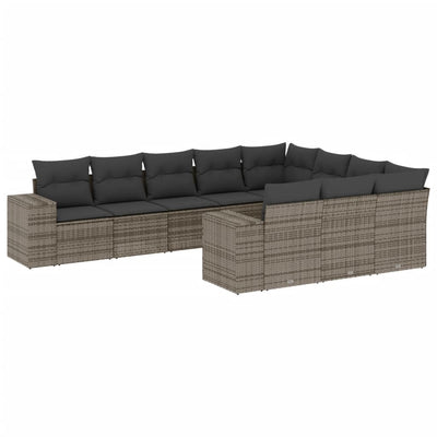 10 Piece Garden Sofa Set with Cushions Grey Poly Rattan Payday Deals