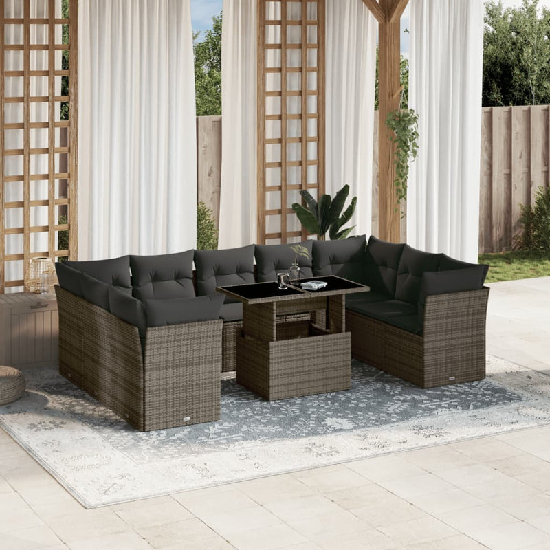 10 Piece Garden Sofa Set with Cushions Grey Poly Rattan Payday Deals