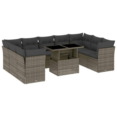 10 Piece Garden Sofa Set with Cushions Grey Poly Rattan Payday Deals