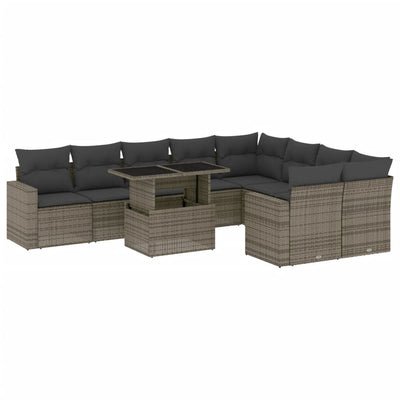 10 Piece Garden Sofa Set with Cushions Grey Poly Rattan Payday Deals