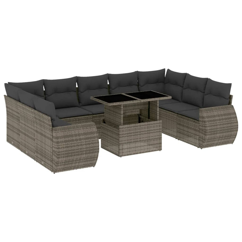 10 Piece Garden Sofa Set with Cushions Grey Poly Rattan Payday Deals