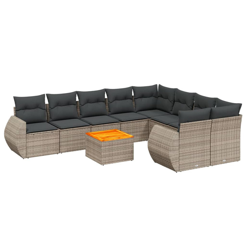 10 Piece Garden Sofa Set with Cushions Grey Poly Rattan Payday Deals