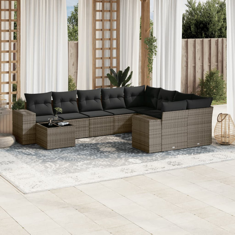 10 Piece Garden Sofa Set with Cushions Grey Poly Rattan Payday Deals