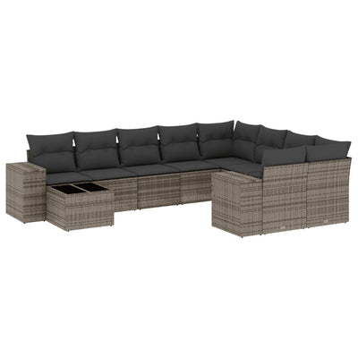 10 Piece Garden Sofa Set with Cushions Grey Poly Rattan Payday Deals