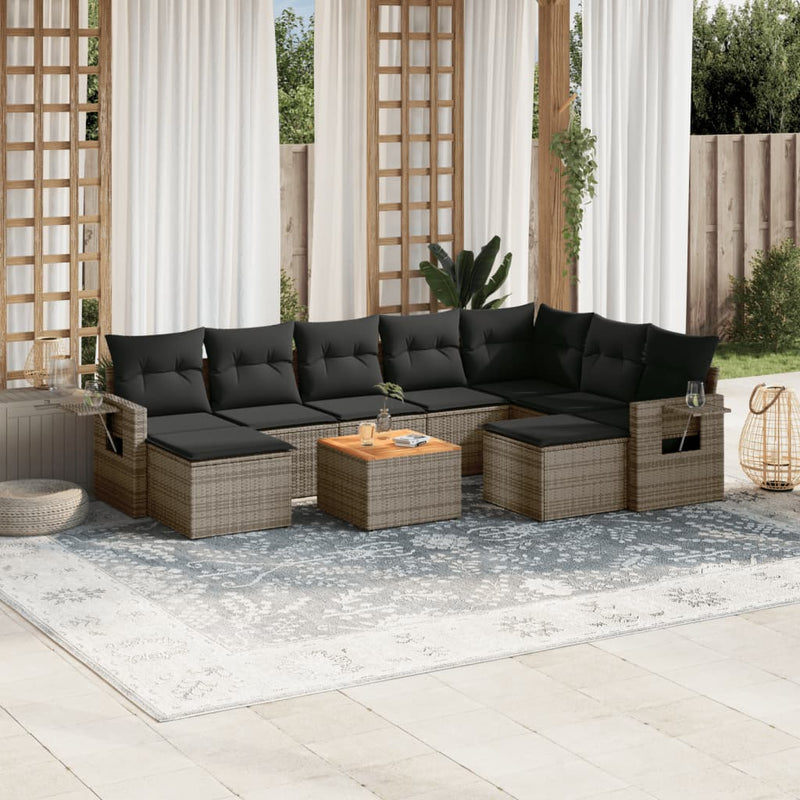 10 Piece Garden Sofa Set with Cushions Grey Poly Rattan Payday Deals