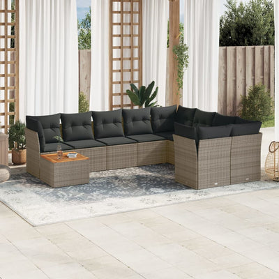 10 Piece Garden Sofa Set with Cushions Grey Poly Rattan