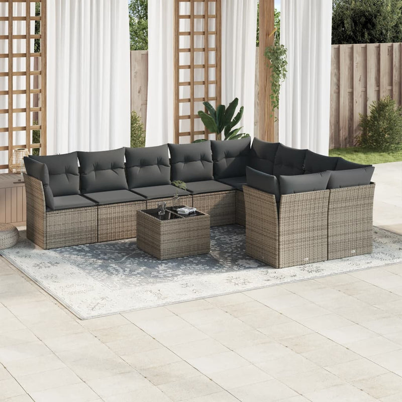 10 Piece Garden Sofa Set with Cushions Grey Poly Rattan Payday Deals