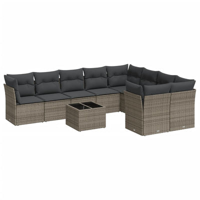 10 Piece Garden Sofa Set with Cushions Grey Poly Rattan Payday Deals