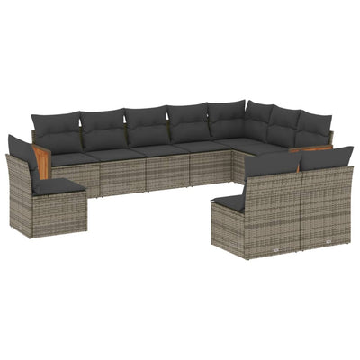 10 Piece Garden Sofa Set with Cushions Grey Poly Rattan Payday Deals