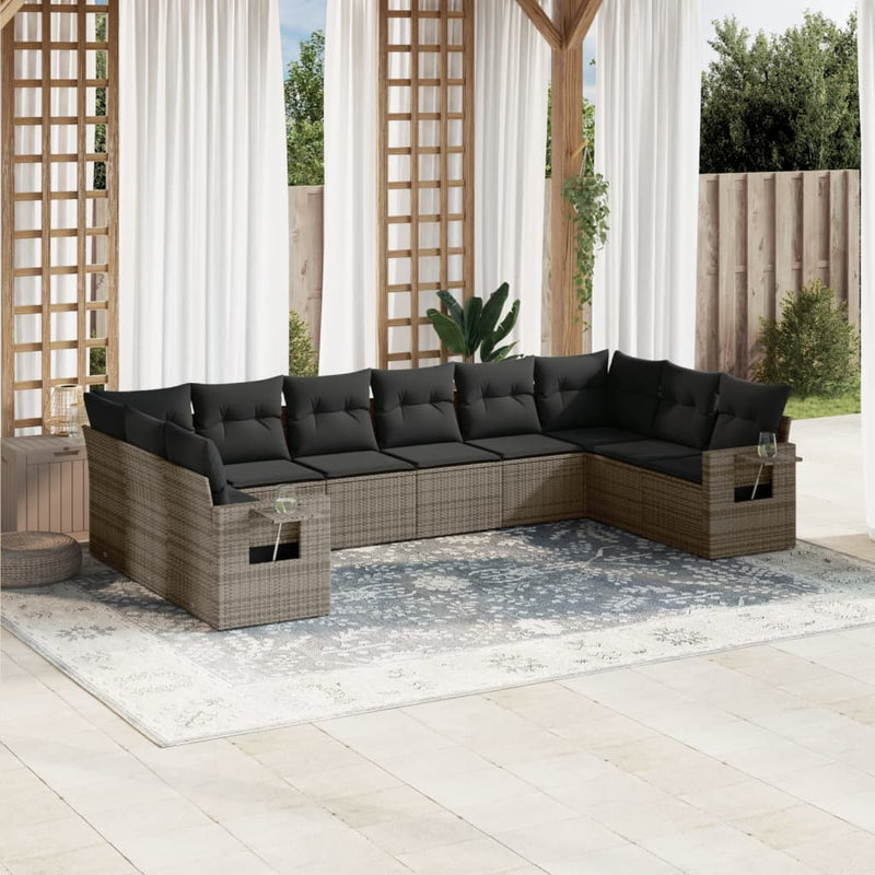 10 Piece Garden Sofa Set with Cushions Grey Poly Rattan Payday Deals