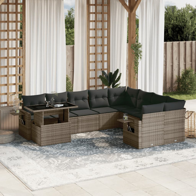 10 Piece Garden Sofa Set with Cushions Grey Poly Rattan Payday Deals