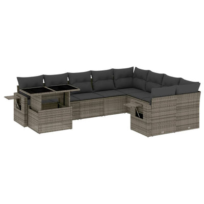 10 Piece Garden Sofa Set with Cushions Grey Poly Rattan Payday Deals