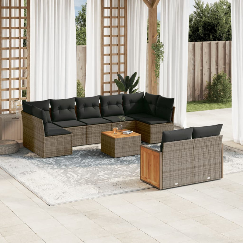 10 Piece Garden Sofa Set with Cushions Grey Poly Rattan Payday Deals