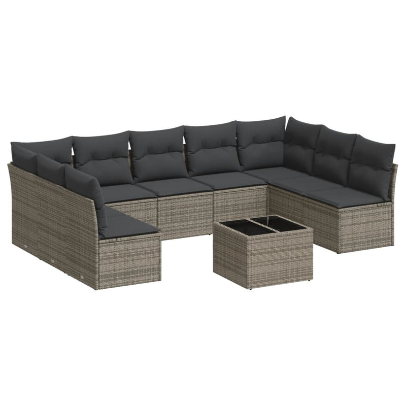 10 Piece Garden Sofa Set with Cushions Grey Poly Rattan Payday Deals