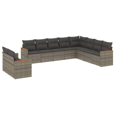 10 Piece Garden Sofa Set with Cushions Grey Poly Rattan Payday Deals