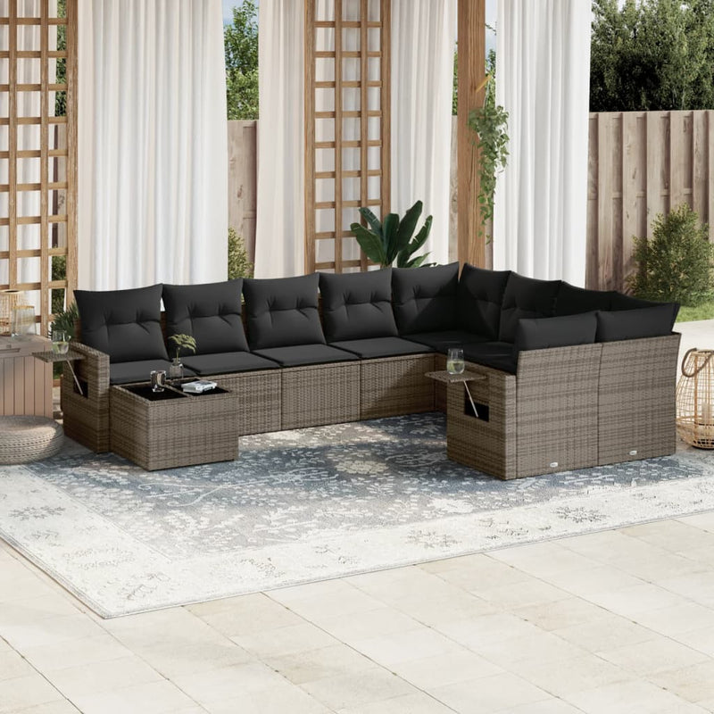 10 Piece Garden Sofa Set with Cushions Grey Poly Rattan Payday Deals